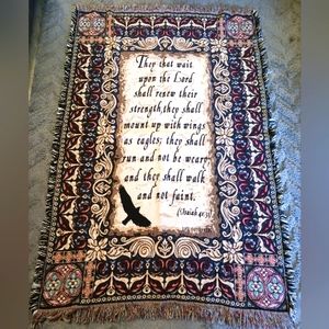 Vintage tapestry blanket with scripture